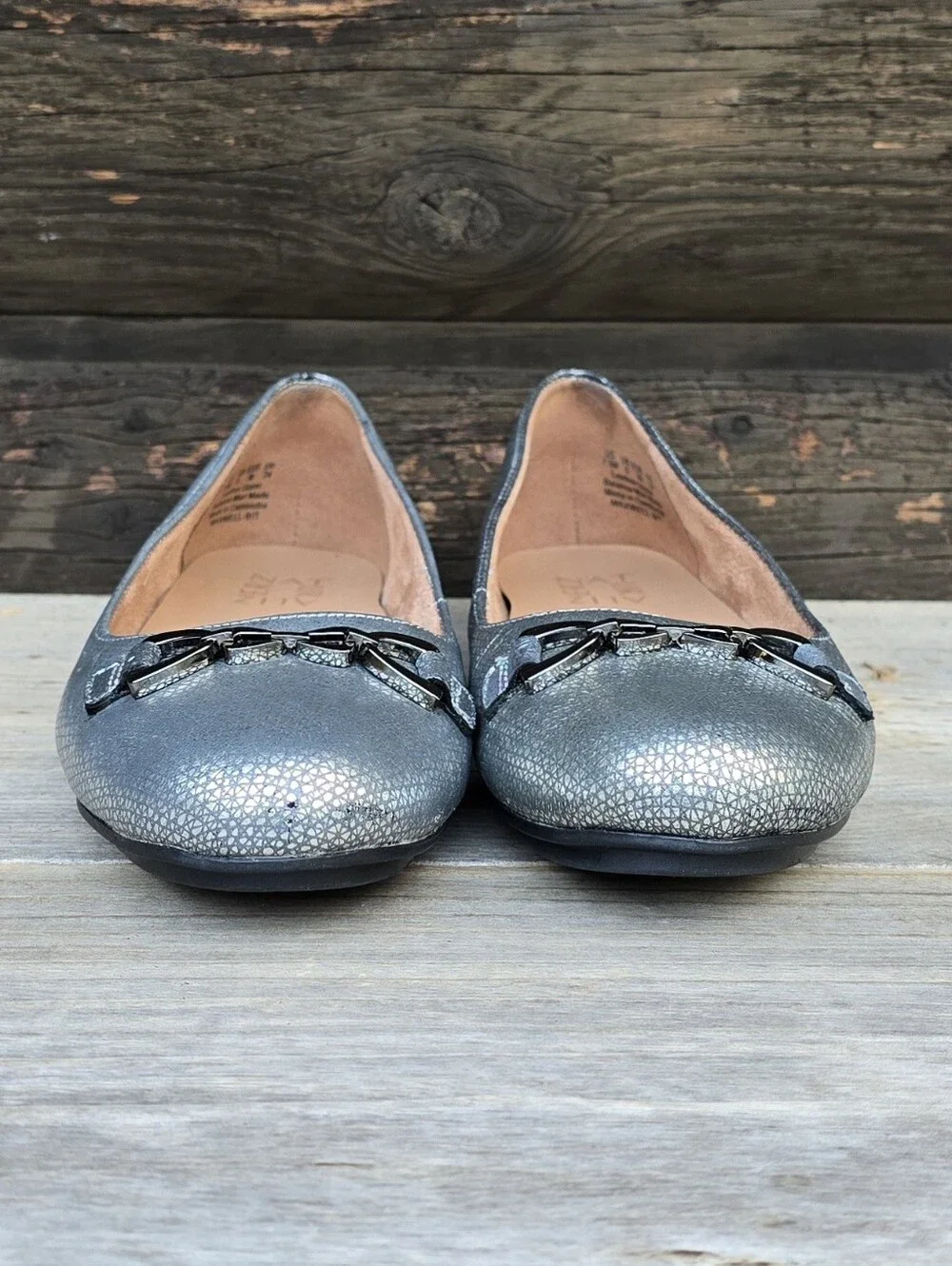 Naturalizer Maxwell Bit Y2K Preppy Glam Metallic Silver Comfort Bit Ballet Flats